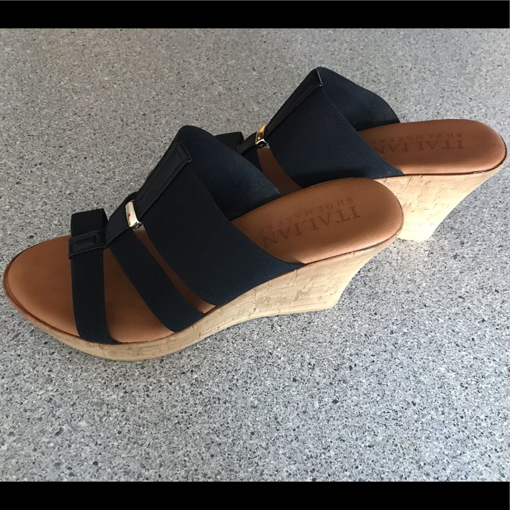 Black Stretch Fabric Wedge Sandal